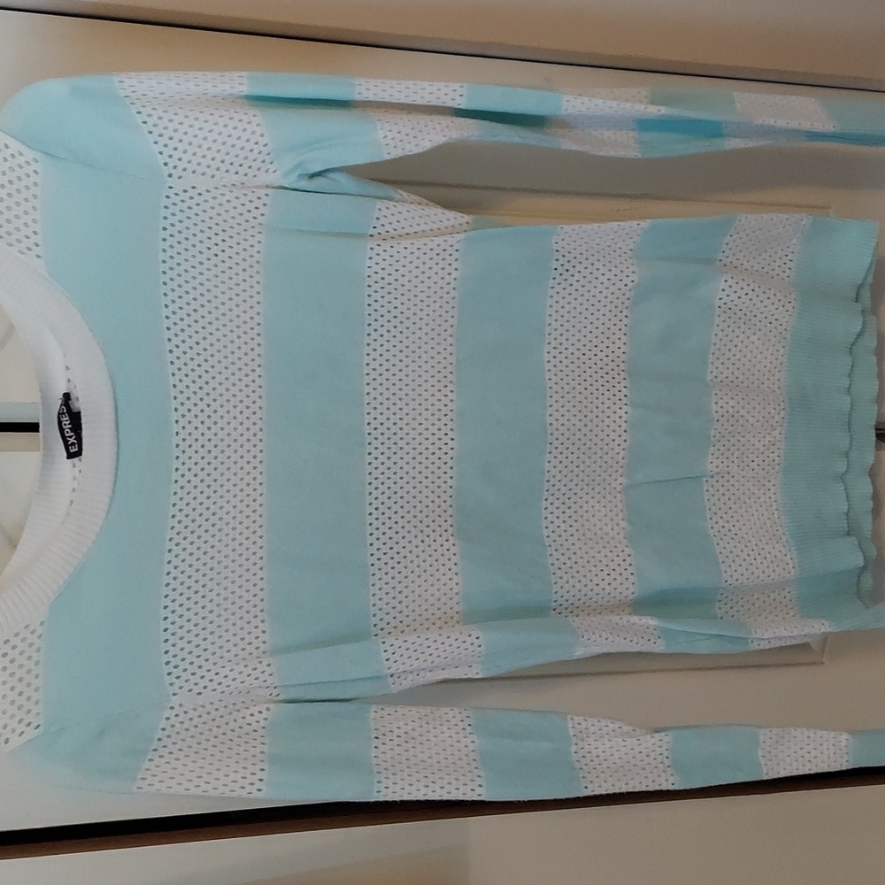 Small long sleeve lace and pastel green stripe shirt
